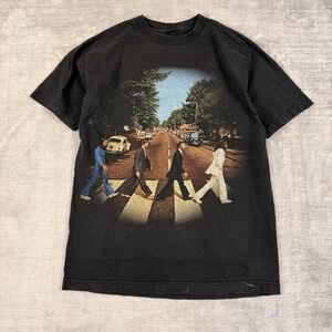 Vtg Beatles Shirt Mens Small Black 1999 Abby Road Band‎ Rock Double Sided Faded